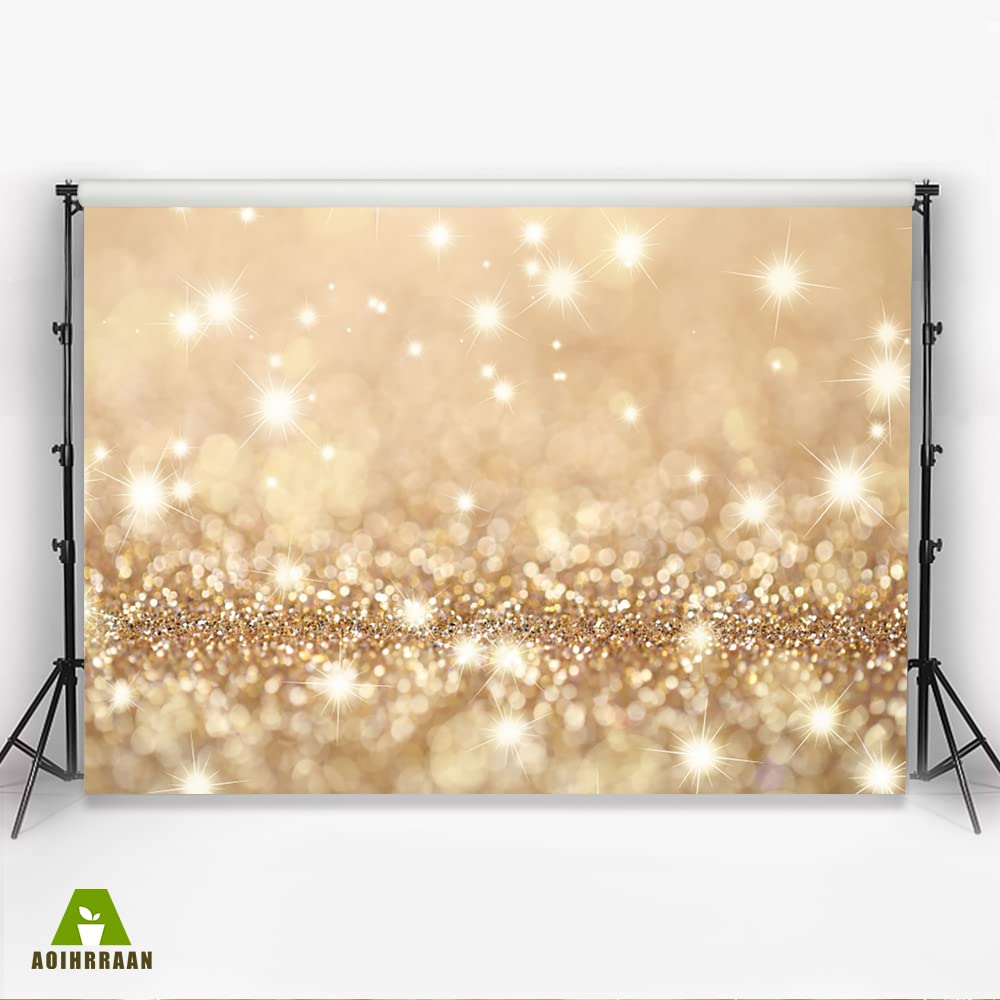 Aoihrraan 3x2m Doré Bokeh Toile De Fond Abstrait Doré Scintillant Lumières Floues Halos Scintillant Paillettes Photographie Fond Nouveau-Né Bébé Shower Anniversaire Fête Mariage Photo Accessoire