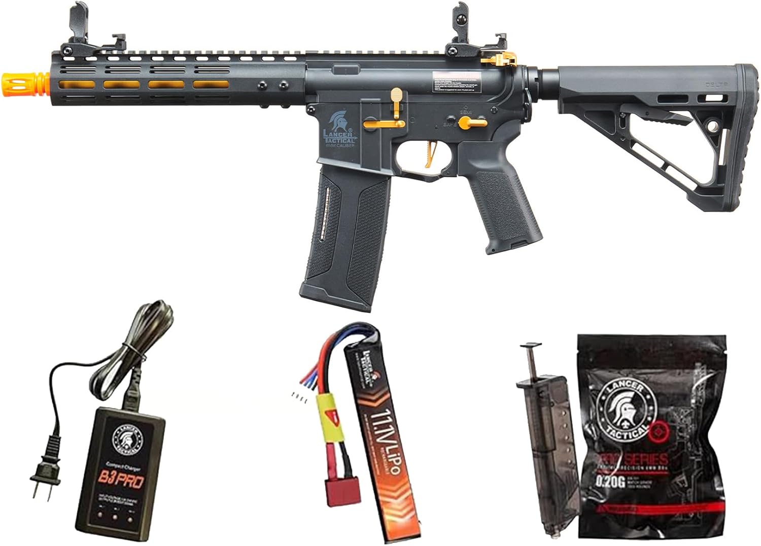 Lancer Tactical Gen 3 Programmable Trigger Archon MLOCK 9" Lightweight Durable Polymer M4 Airsoft MLOK AEG w/Lipo Battery & Charger (ETU & MOSFET Included)