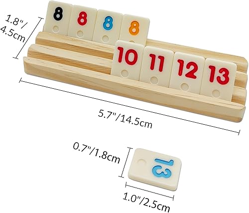 Miniatura 7 de uvcany Juego de cubos de viaje con 4 estantes de madera, 106 fichas de juego de cubo Rummy con estuche portátil para juegos de mesa clásicos