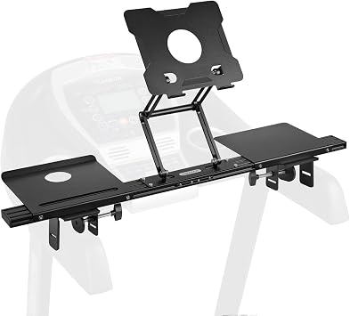 INMAKER Treadmill Desk Attachment, Universal Treadmill Laptop Holder Adjustble Height Width, Aluminum Laptop Stand for Treadmill with Tray Black