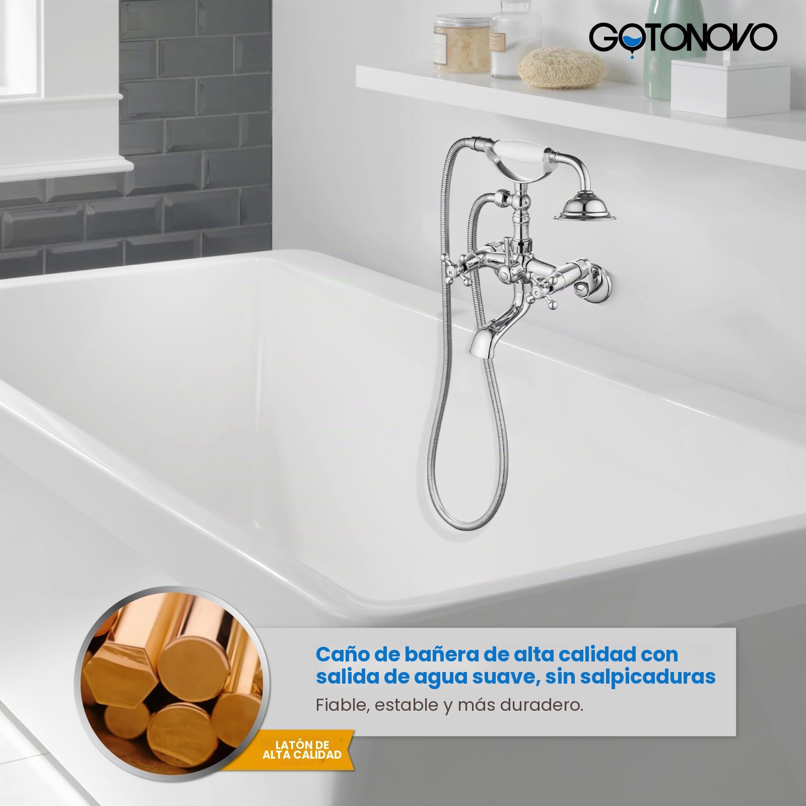 gotonovo Grifo de bañera vintage con patas de garra de montaje en pared de 3 a 9 pulgadas, centro ajustable, cromo pulido, 2 asas dobles, sistema de grifo de ducha con forma de teléfono