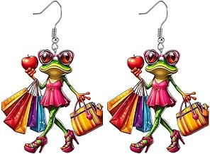 1 Pair of Funny Frog Dangle Earrings Summer Anime Charms Cute and Fun Earrings for Women Girls Spring Jewellery Gifts (Colourful Shopping)