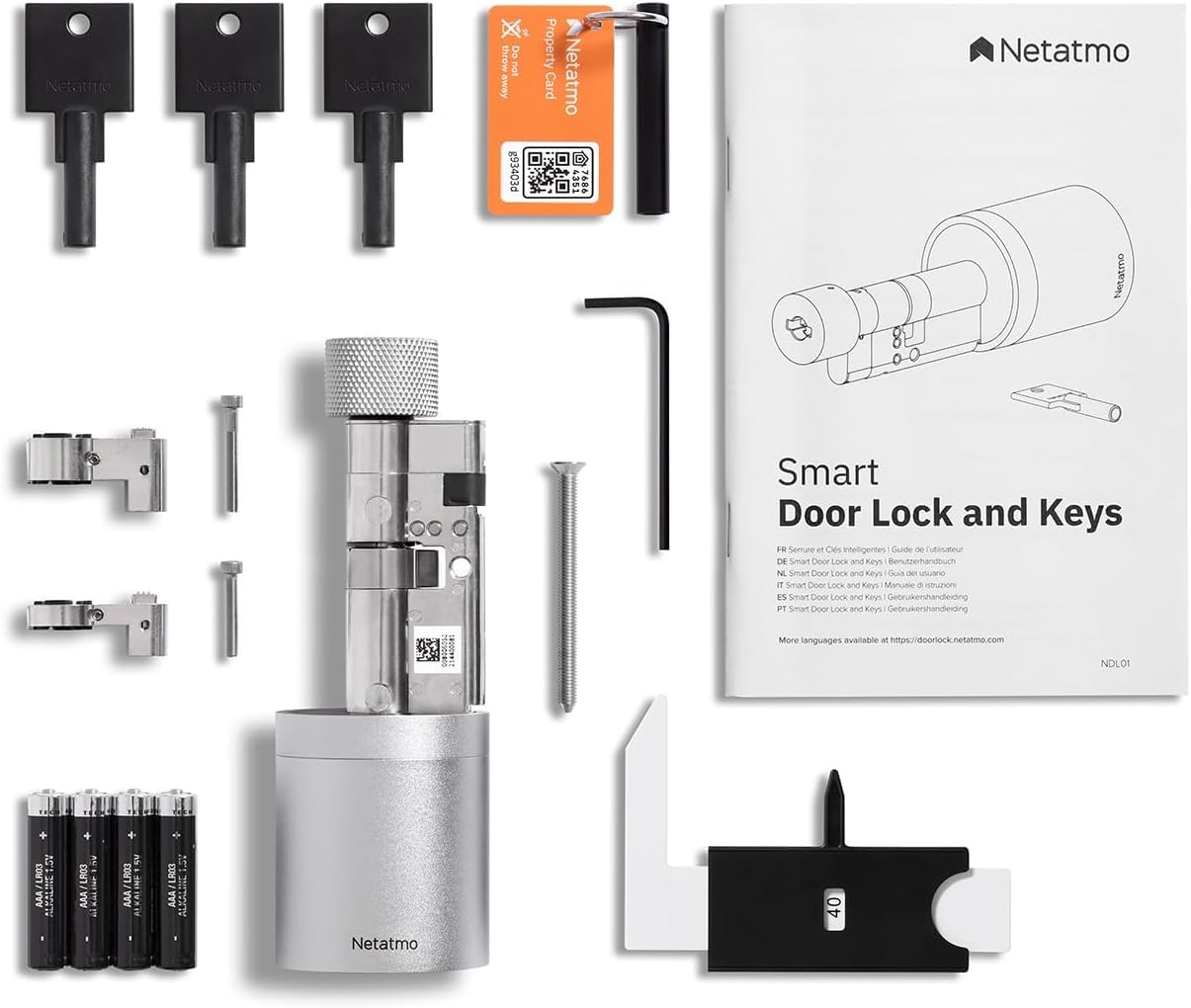 Netatmo Doorlock Smartes Türschloss und Schlüssel, Zugang per Smartphone oder gesichertes NFC, Teilen Sie den Zugang mit Ihren Gästen, verschlüsseltes BLE Bluetooth, NDL-EC