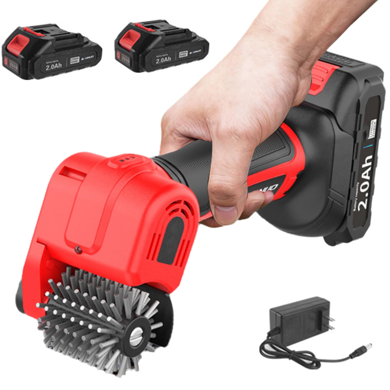 Elektryczna szczotka do grilla, 12 V/21 V, ze światłem LED, czyszczenie 360°, sterowanie jednym kliknięciem, zawiera 2 baterie do rusztu i grilla