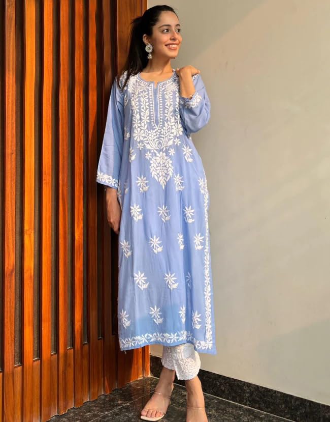 Image of ANNI DESIGNER Women's Cotton Blend Floral Straight Kurta