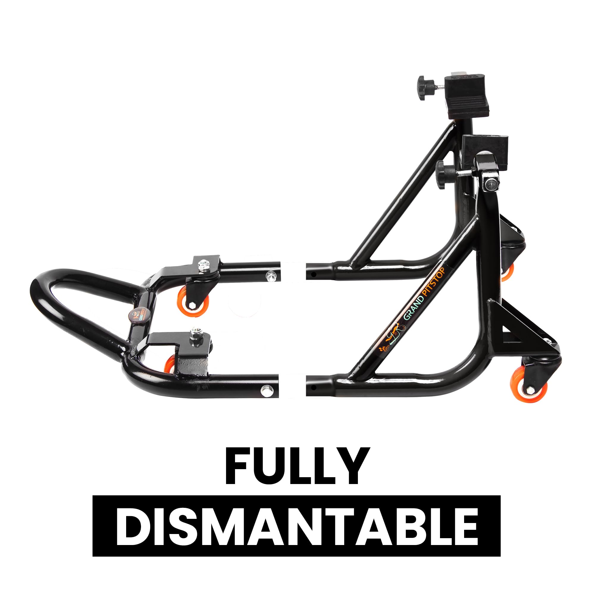 Grand Pitstop Béquille arrière réglable universelle pour moto avec bras oscillant (démontable à 360°, noir, poids de la moto jusqu'à 226 kg)