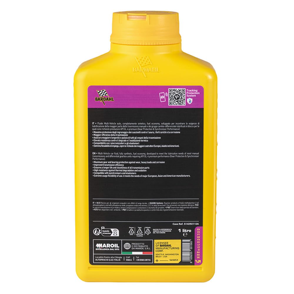 Bardahl - MTF 75W-90 - Olio per Trasmissione e Differenziale Auto, Protezione degli Ingranaggi, Antiusura, Lubrificante Versatile ad ogni Temperatura, 1 L