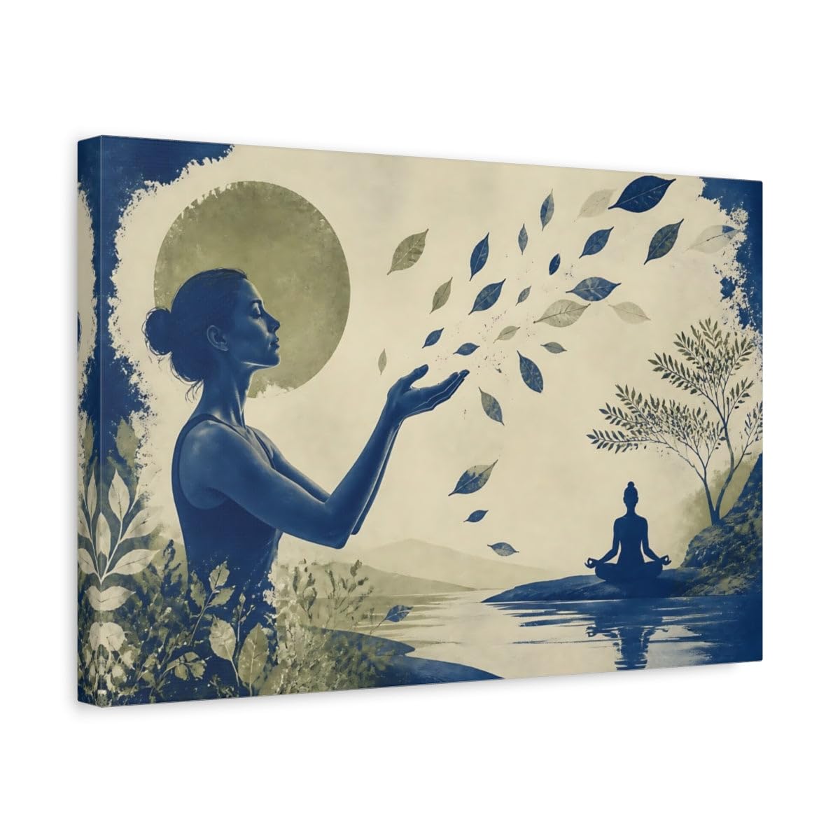 Joga medytacja sylwetka wydruk na płótnie - pokój, ściana główna 18 × 12 cali (45 × 30 cm) - poziomy/1,25 cala (3 cm)