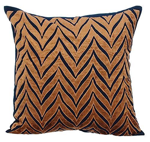The HomeCentric Bleu Marin Housse de Coussin canape, Art Deco Appliques en Velours Housse de Coussin, 40x40 cm Housse Coussin, Soie Housse de Coussins, Geometrique Art Deco Coussin - Arty Chevron Cover