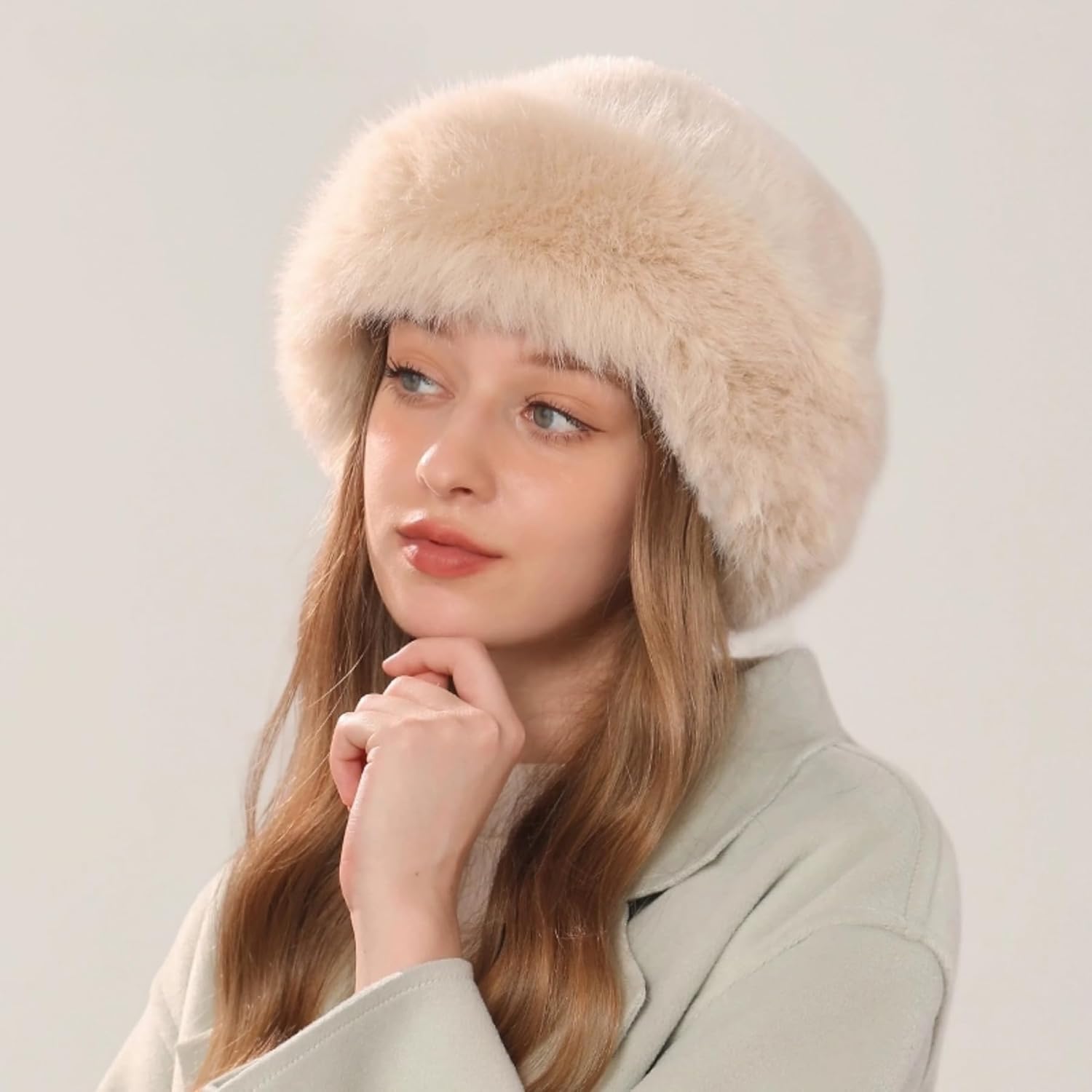 ZGMYC Faux Fur Trimmed Beanie Hats for Women Girls Russian Style Furry Winter Bucket Hats Warm Ski Snow Hat - Image 2