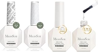 MelodySusie Hema Free Gel Polish Base and Top Coat Set 3Free 5 in 1 Nail Glue Gel for False Nail Tips