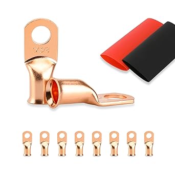 8PCS Battery Cable Ends, 1 Gauge Wire Connectors 3/8 Copper Wire Lugs, Bare Copper Eyelets with Heat Shrink Tubing by HOUSUN