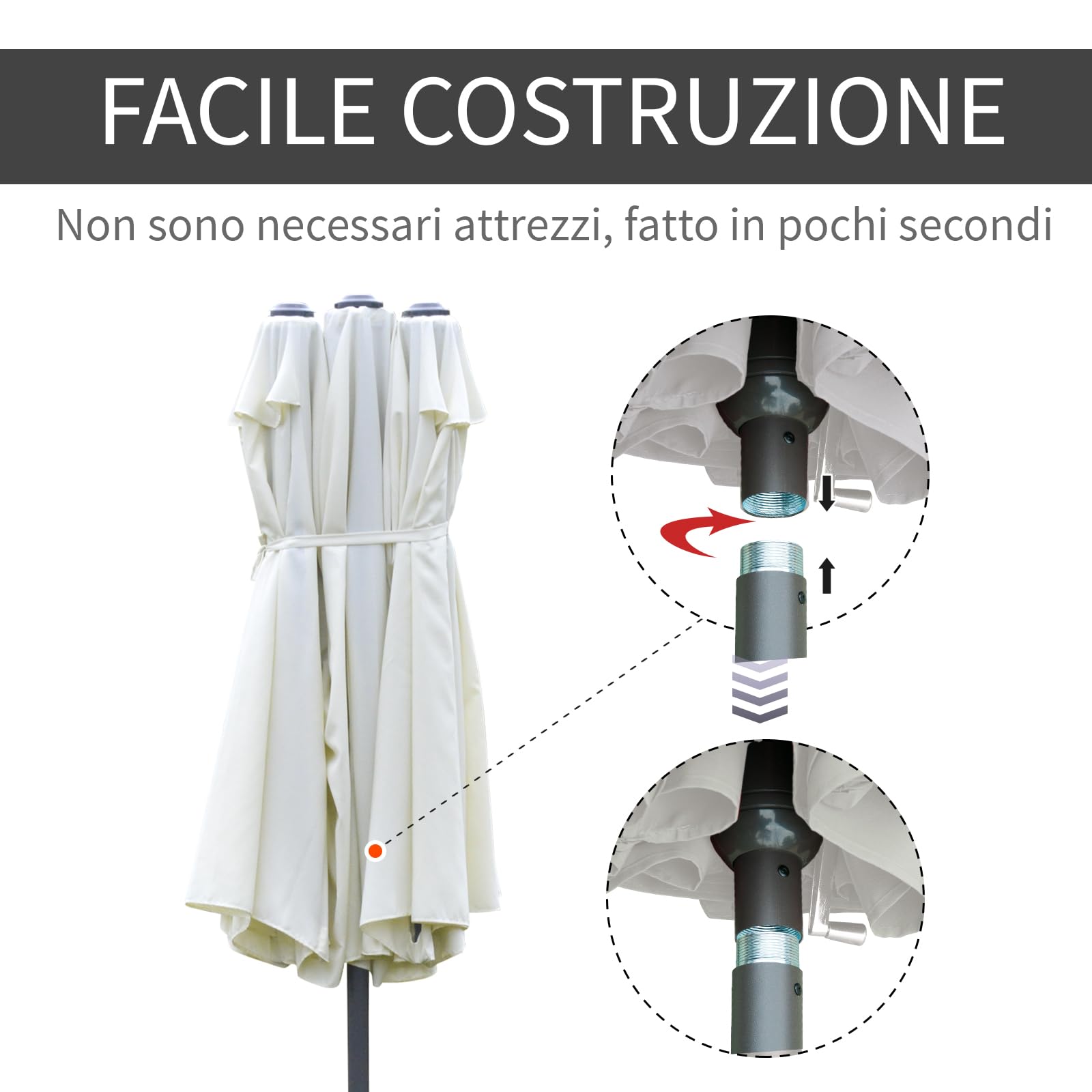 Outsunny Ombrellone da Giardino Doppio a 12 Stecche con Base a Croce e Apertura a Manovella, Ombrellone da Terrazzo con Sacchi di Sabbia, in Acciaio e Poliestere, 455x265x238 cm