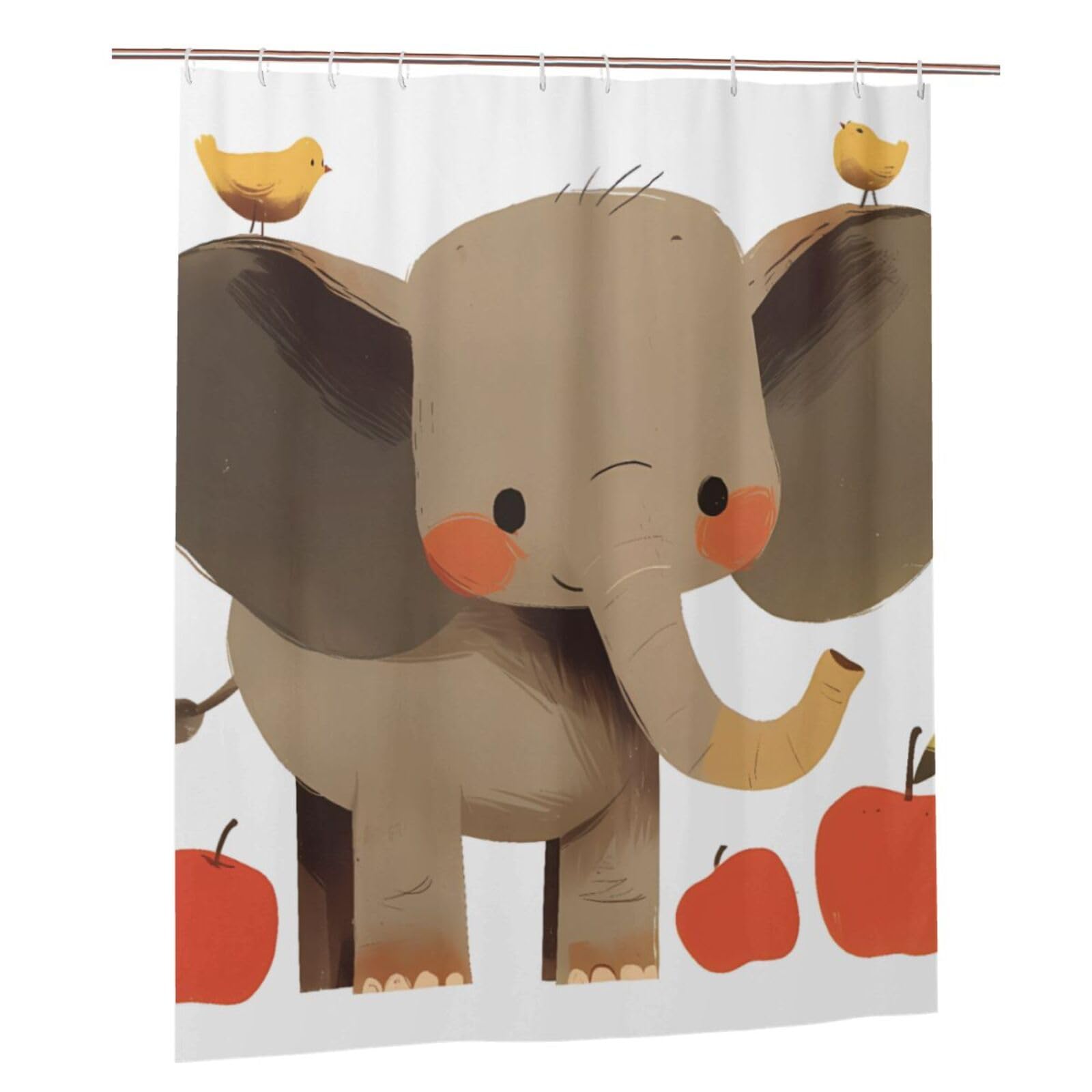 Rideau de douche en tissu polyester lourd motif éléphant gris avec œillets renforcés