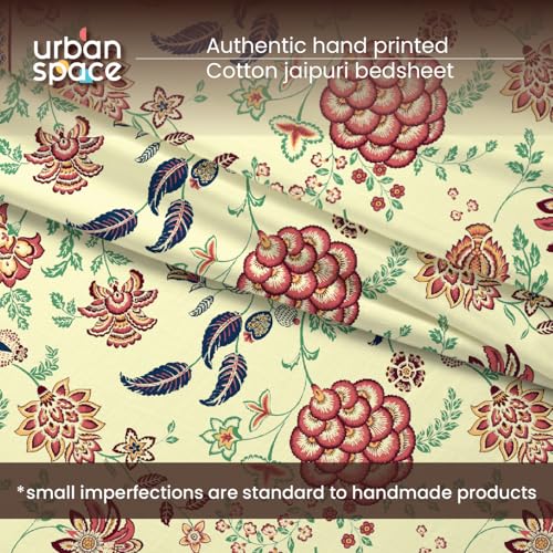 Image of Urban Space 100% Cotton Handcrafted Premium Printed Double Size Bedsheet with 2 Pillow Covers, 240 TC Cotton Double Bedsheet (90 x 100 Inches, Gulbagh Navy)