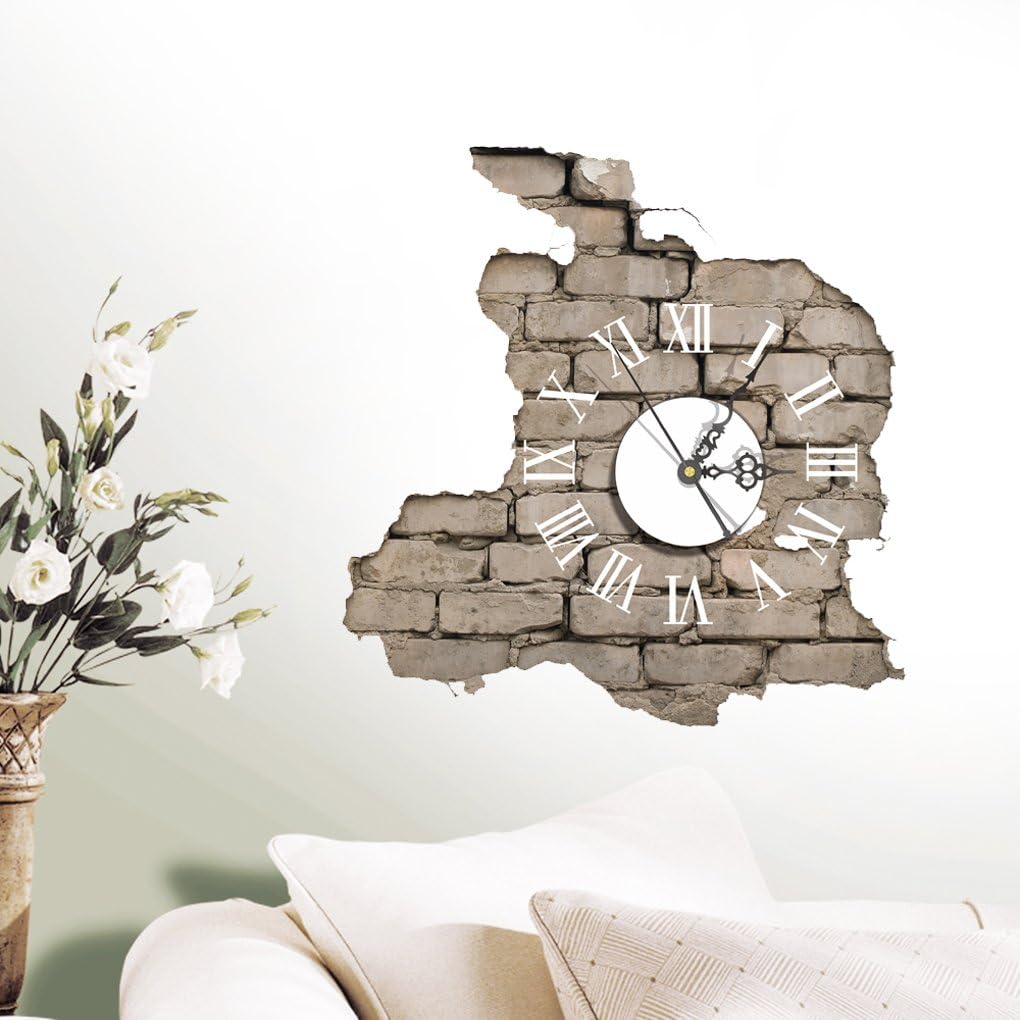 GoFurther SZ062 DIY Sticker 3D Art Wall Clock Decals Breaking Cracking Wall Clock Sticker Office Home Wall Decor Gift 15"x15"