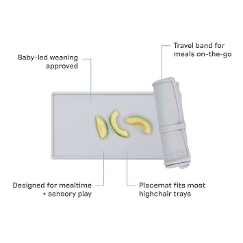 ezpz Tiny Placemat (Pewter) - 6 Months+ Non-Slip, 100% Silicone Placemat for Infants and Toddlers - Fits on Most Highchair Trays - Rolls-Up - Baby Led Weaning Supplies