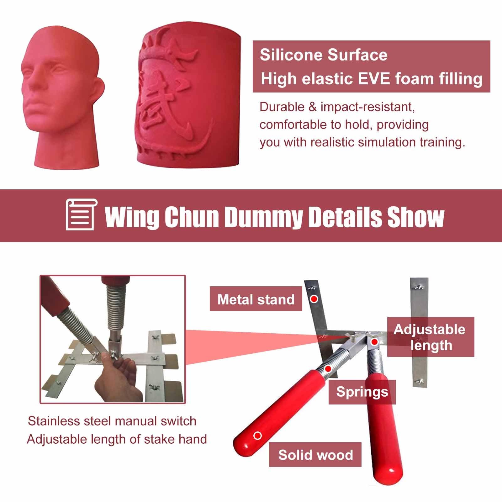 Wing Chun manekin sprzęt do treningu kung fu na ścianę, z drewnianymi ramionami sprężynowymi, tradycyjne manekiny do treningu sztuk walki