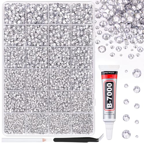 Image of 25000Pcs Resin Rhinestones for Crafting, Clear 2-6mm Mixed Sizes Non Hotfix Flatback Gems with 1Pcs Glue, Bedazzling Crystal for DIY Craft Clothing Mugs Tumblers Shoes Fabric Decor Nail Art