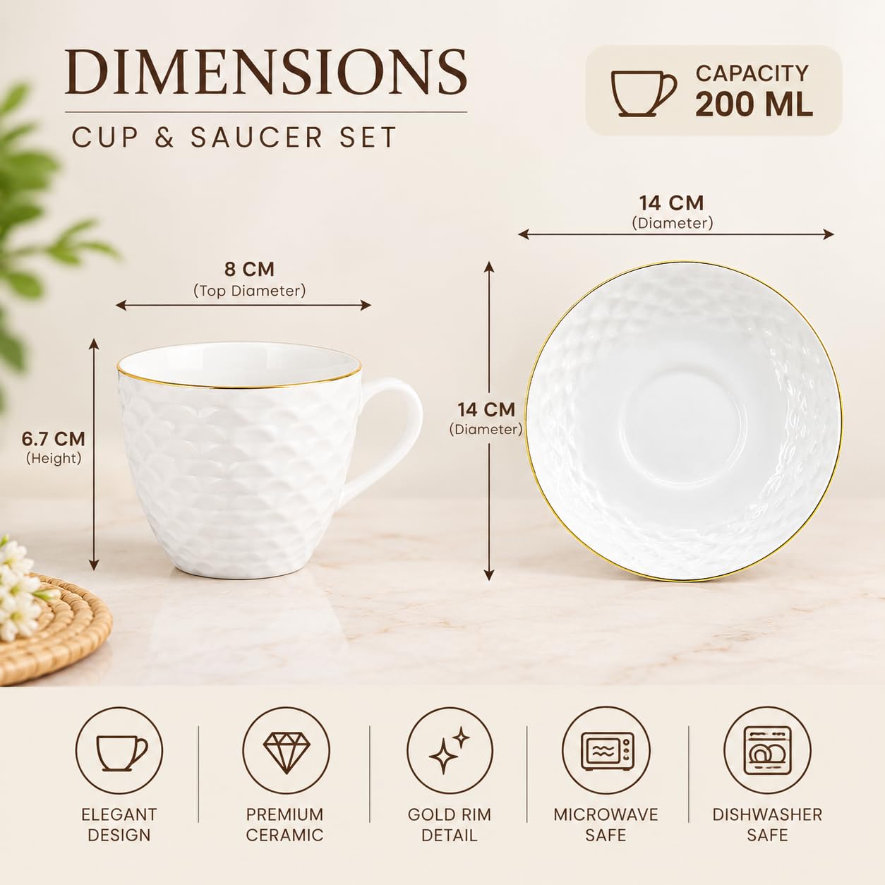 Femora Gold Line Tea Cups - Set of 6 -2