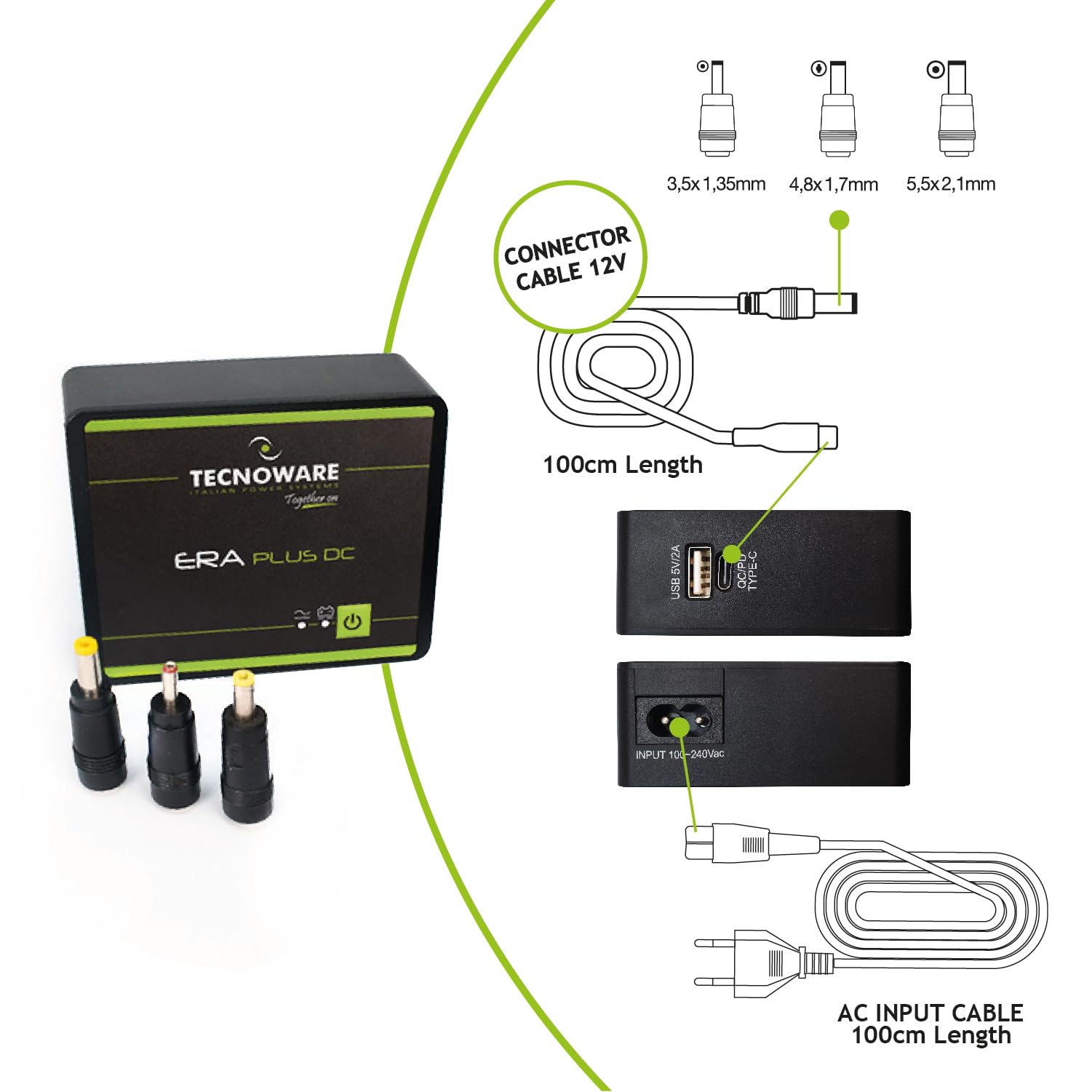 Tecnoware Mini UPS ERA PLUS DC, per WiFi/Modem, Videosorveglianza, non adatto PC Gaming e Console, USB-C, USB-A, PowerBank 5200Mah, Protezione continua Sbalzi Corrente, Protezione Blackout fino 240min