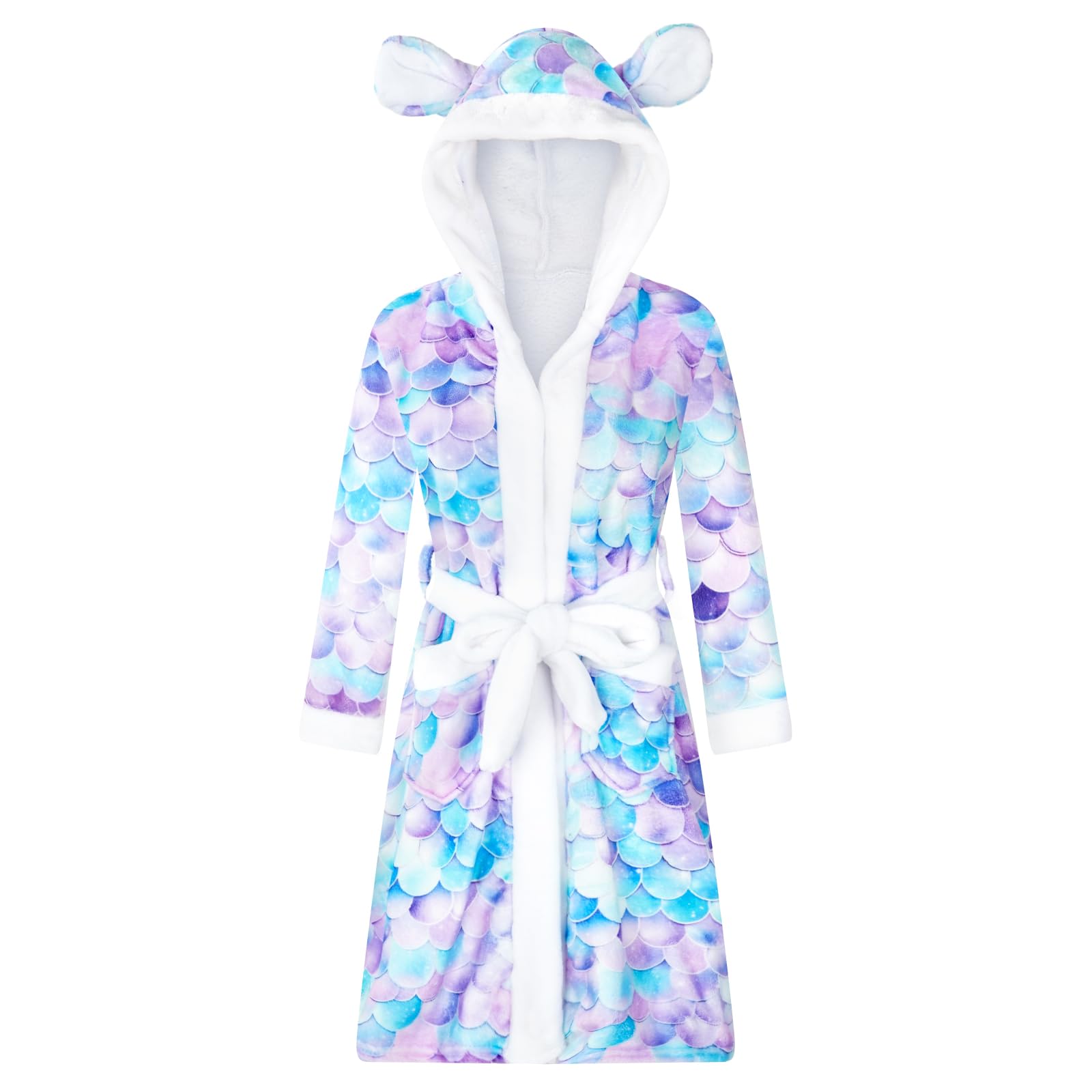 WYTbaby Szlafrok dziewczęcy szlafrok z kapturem dla dzieci miękki polar dziecięcy ręcznik szlafrok 3D wzór zwierzęcy dziewczęcy szlafrok wiek 4-14 lat