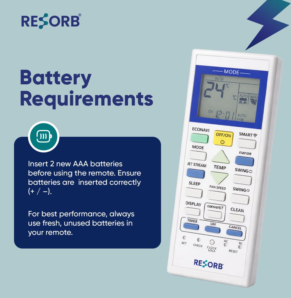 RESORB AC Remote Compatible with Panasonic Smart Inverter AC | WiFi nanoe econavi | White (Match Old Remote) RE 314 2