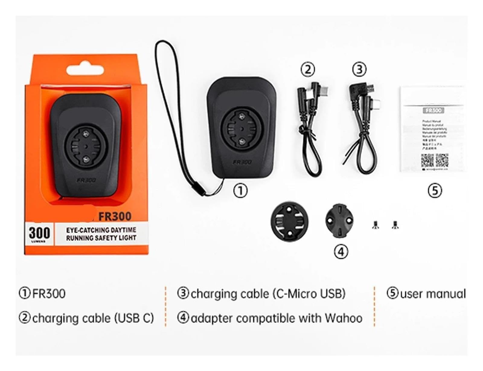 1 feu de vélo Avant FR300 FR160. | Phare LED de jour étanche IPX6 rechargeable par USB