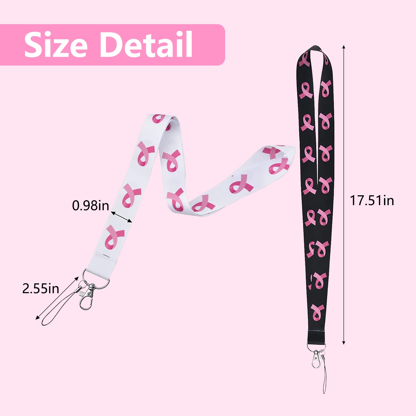 WANDIC, 20 Conciencia de cáncer de Mama cordón Pink Ribbon Lanyard Cuerpo Store Strep Insignia de la Tarjeta para la Tarjeta para la Insignia de ID de Llavero