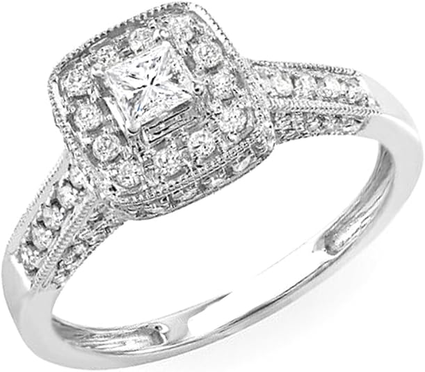 Dazzlingrock 10K White Gold Bridal Ring Set - 7mm Cushion White Sapphire & Round Diamonds, Size 6 - View #9