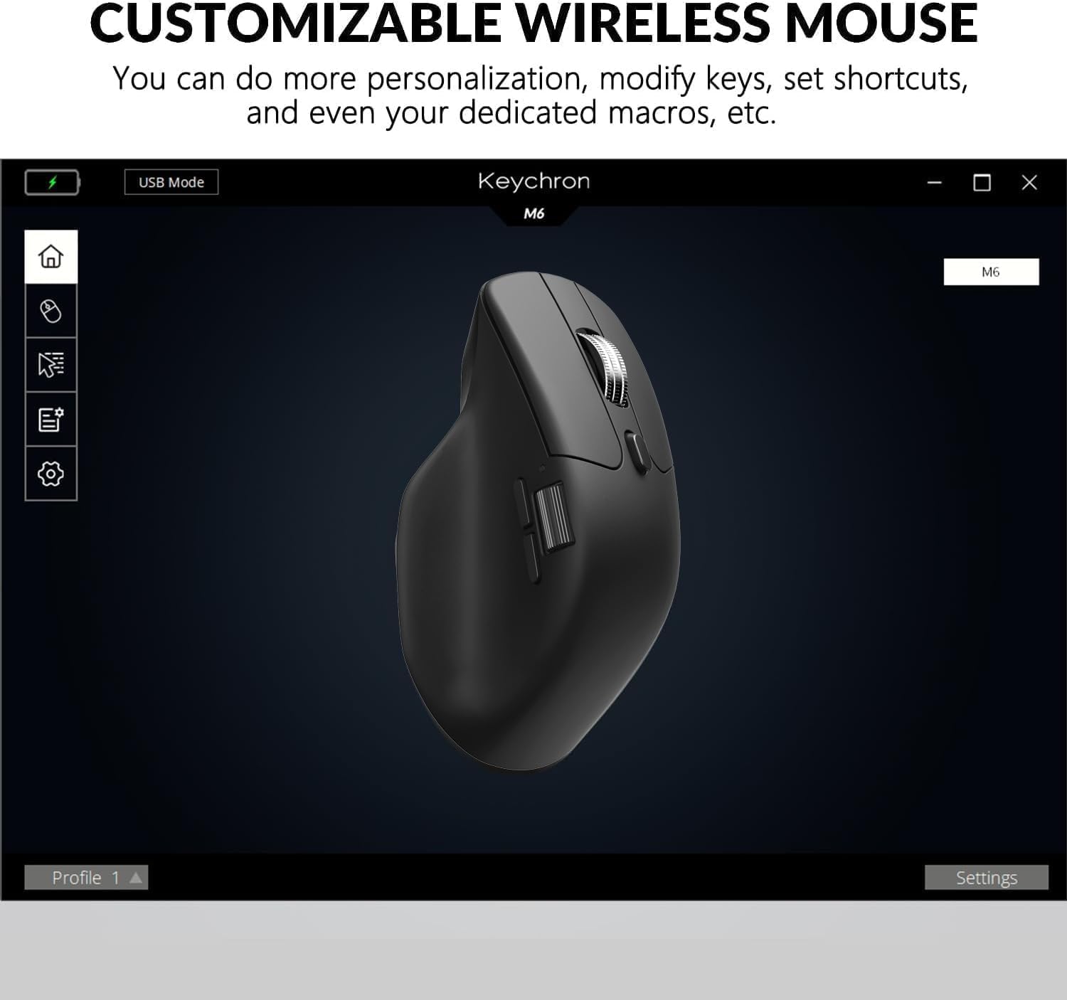 Keychron M6 Ratón óptico inalámbrico y silencioso para Juegos, 2,4 GHz/Bluetooth 5.3/Cable, 8000 Hz Polling Rate,Sensor PixArt 3950, 30 000 dpi, Rueda de Desplazamiento metálica magnética - Blanco