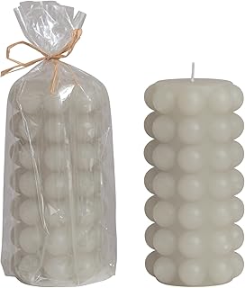 Creative Co-Op Unscented Hobnail Pillar, Dove Grey Candles, 3