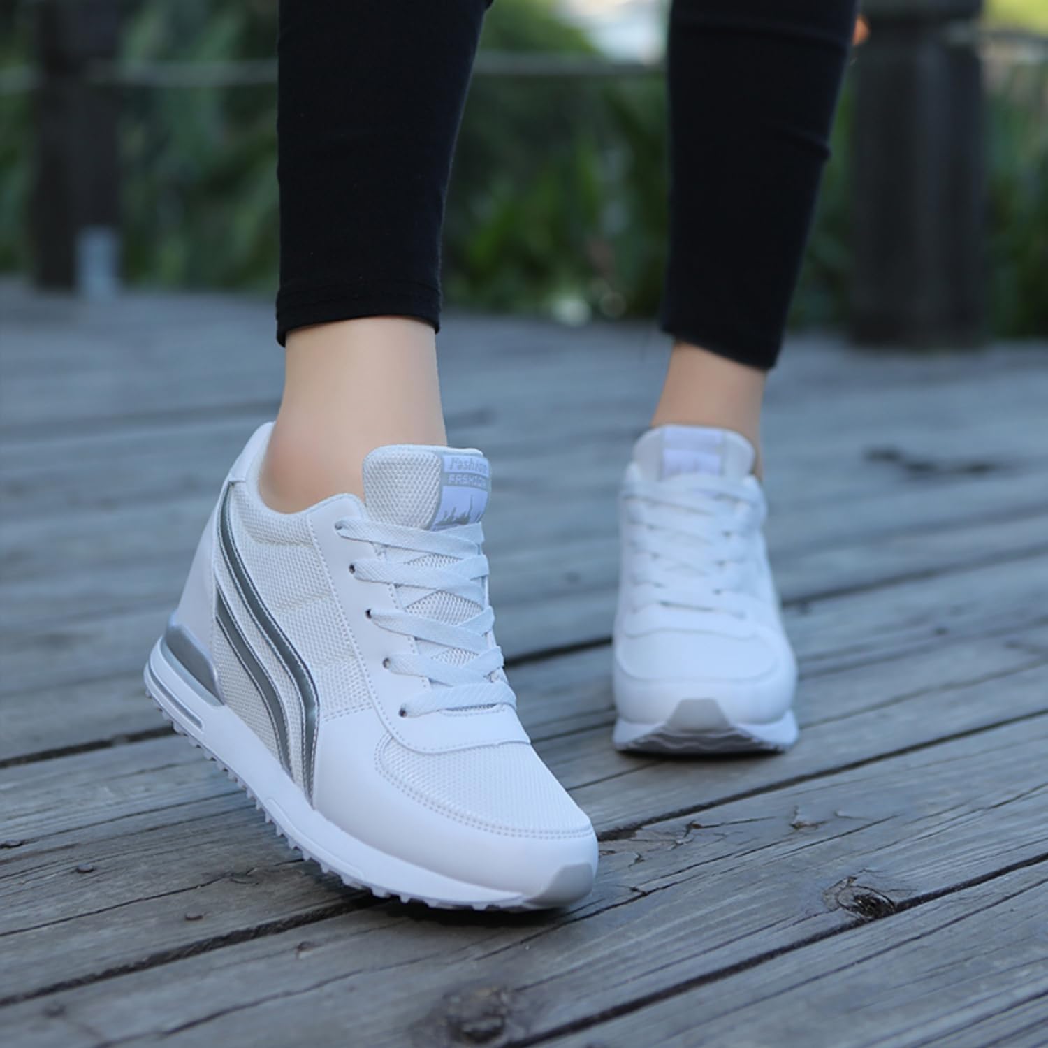 Sneakers con Zeppa Interna Donna Scarpe da Ginnastica Tacco 7CM Sneakers Platform Basse Sportive Fitness Wedges Passeggio