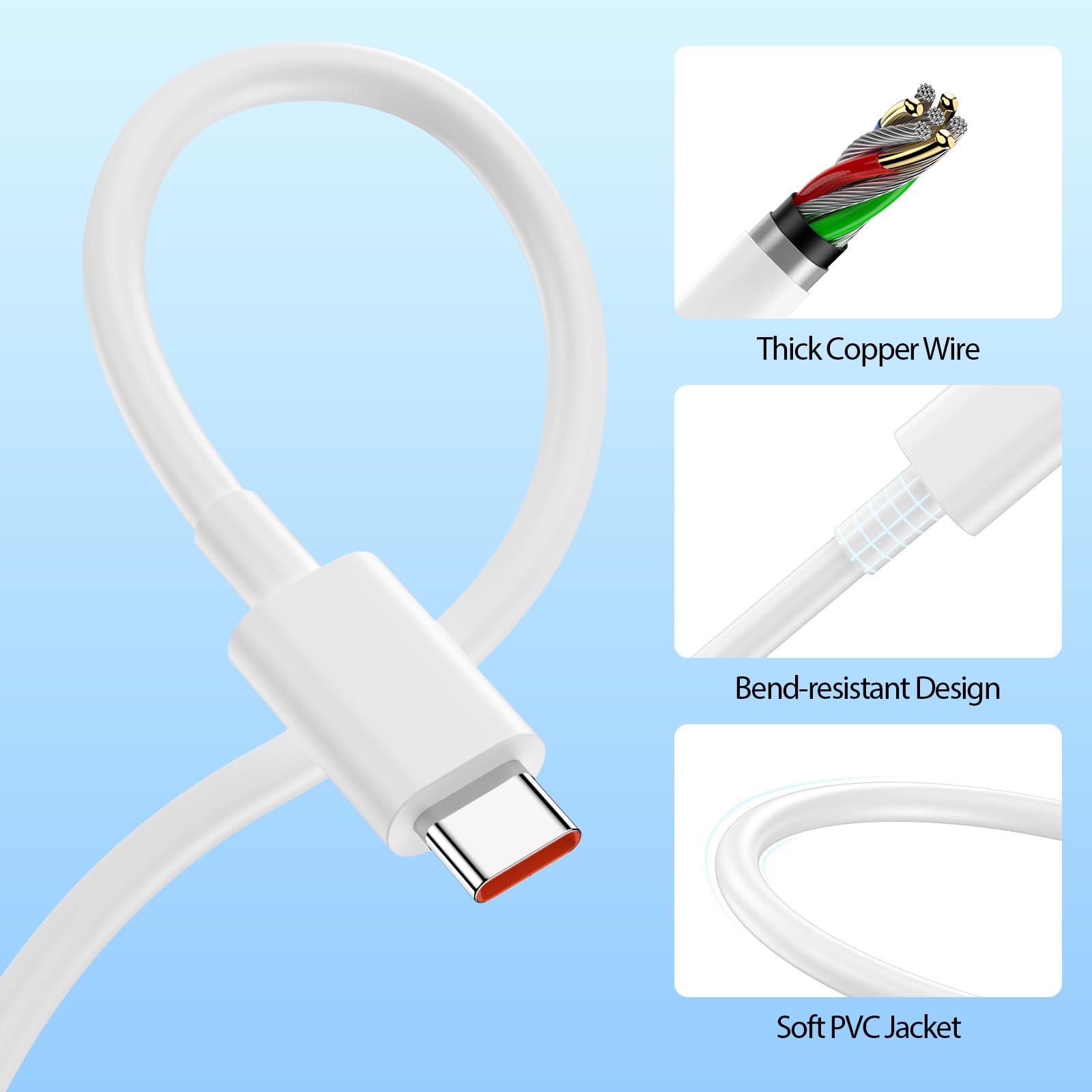 ACAGET Cavo USB Type-C 3m 120W 6A – Ricarica Turbo Per Xiaomi, Redmi, POCO