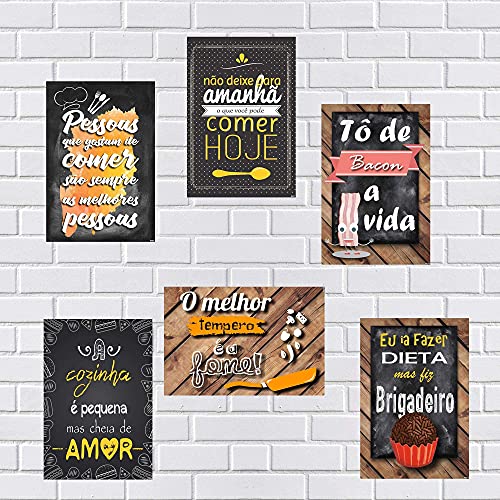 Kit Com 6 Placas Em Mdf - Frases Para Cozinha - R+ Adesivos