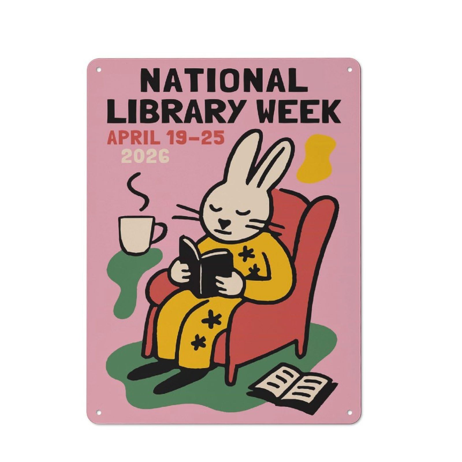 Junmoney Style National Library Week 2026 Wall Art Retro Metal Sign 40X30cm For Garage Or Workshop, With Clear Retro Wall Decor Character