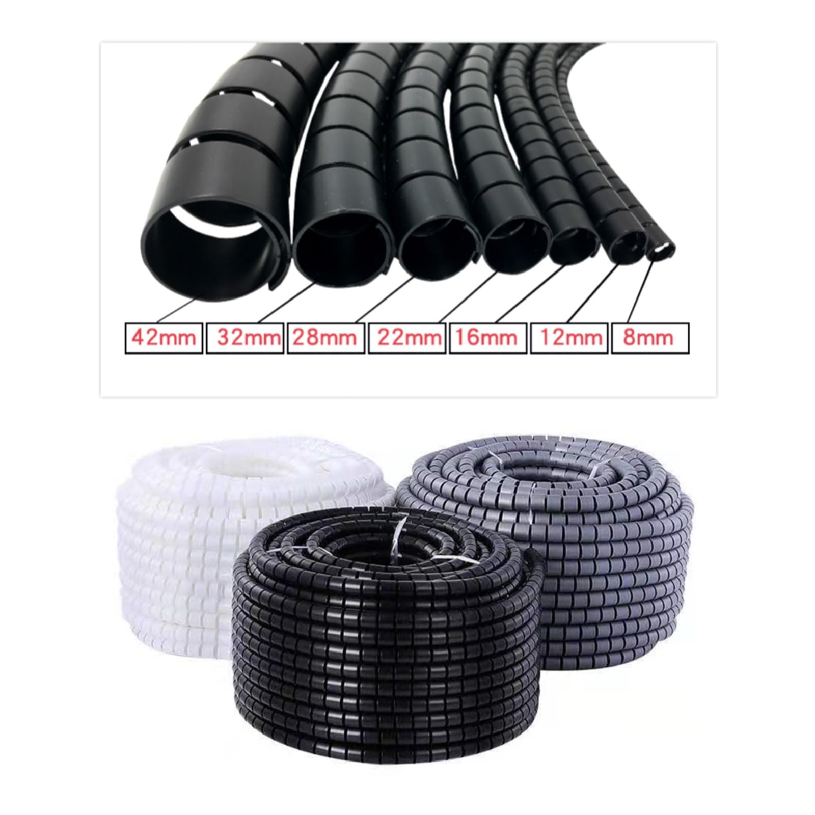 Spiralna osłona na kable. Spiral Cable Protector And Organizer Tube, White And Black, Multiple Sizes(Wit,40 MM 10 METERS)