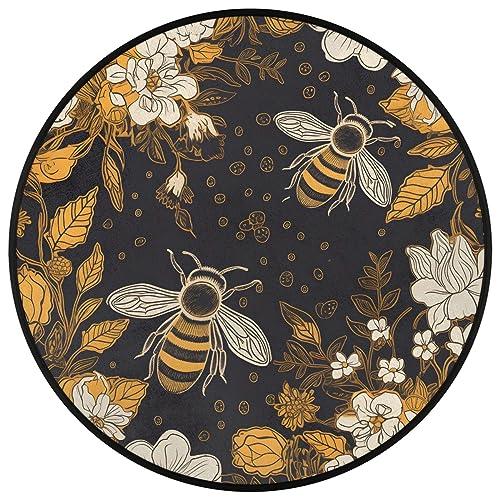 Tapete redondo con diseño floral, 3 pies de diámetro miniatura 3