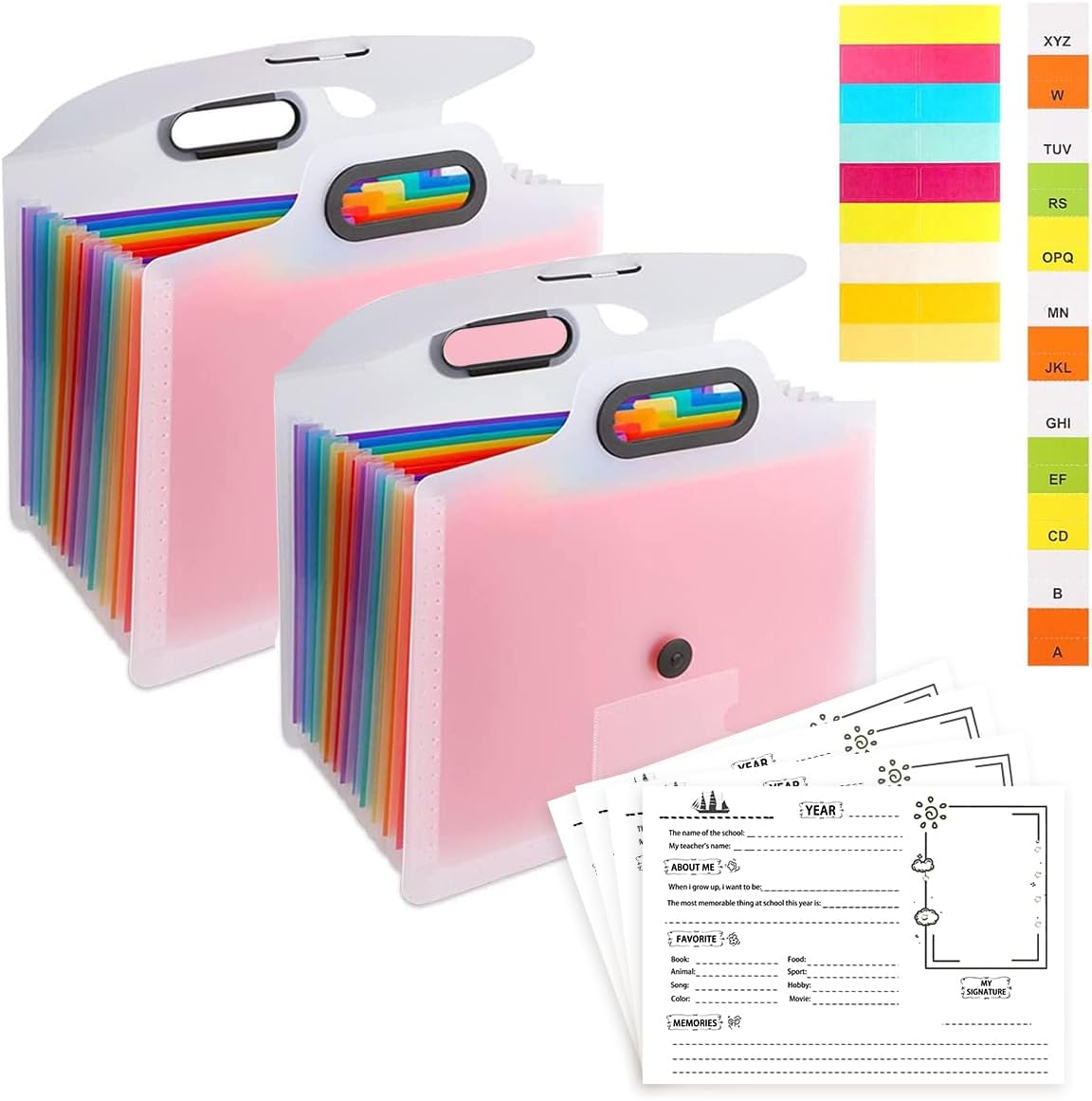 School Memory Box for Kids,Artwork Storage Photo Album Keepsake Box for Kid,Scrapbook from Preschool Through 12th Grade with 13 Pocket for Storage Pictures,Office File Folders (2 Pcs,Black)