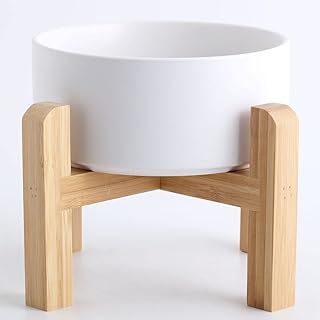 Petygooing Cuenco de cerámica para perros elevado/elevado blanco para razas pequeñas, plato de agua para comida para perros con soporte, cuenco de alimentación para mascotas con goma antideslizante para gatos y perros pequeños, cachorros de 13,5 onzas (5,1 pulgadas/1,7 tazas)