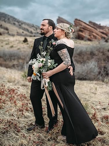 Miniatura 4 de YMDUCH Vestido de fiesta formal largo con hombros descubiertos y abertura alta para mujer, vestido de noche