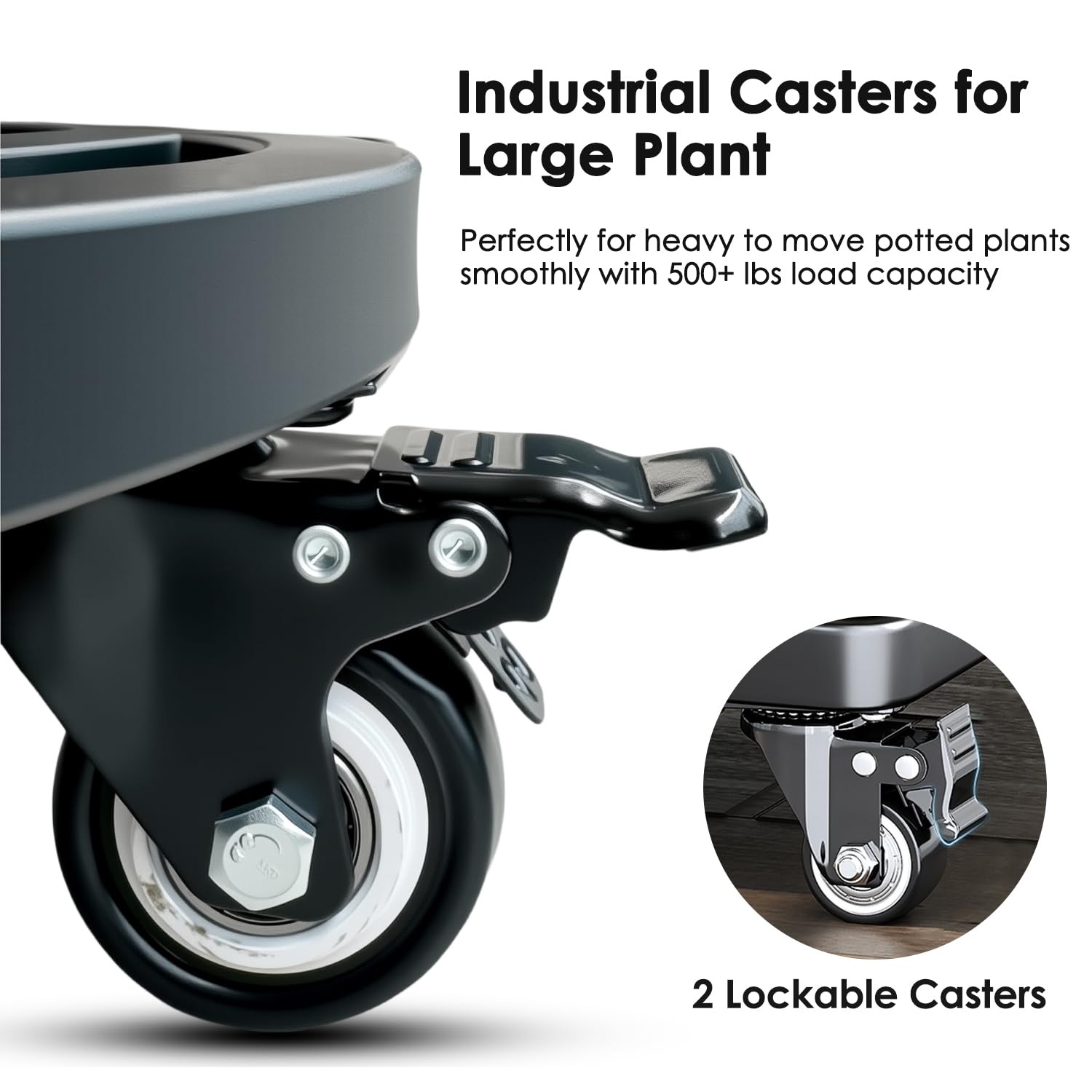 Chariot rond à roulettes robuste de 45,7 cm pour plantes - 226,8 kg - Utilisation intérieure et extérieure - Chariot roulant avec roulettes industrielles - Plateau noir pour grands pots de