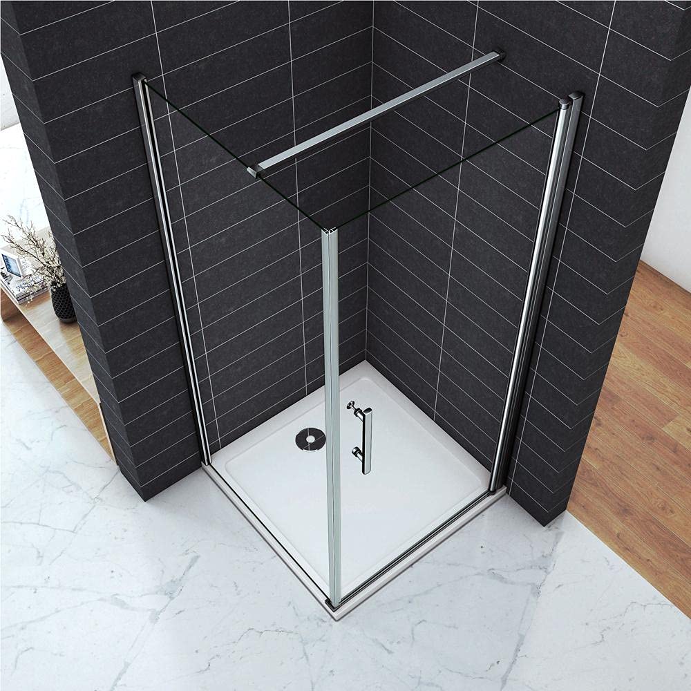 Box Doccia Angolare Alto 197cm Porta Battente Fissa Parete Laterale 90x90 cm Vetro 6mm Temperato Anticalcare con Barra Stabilizzatrice Orizzontale da 90 cm