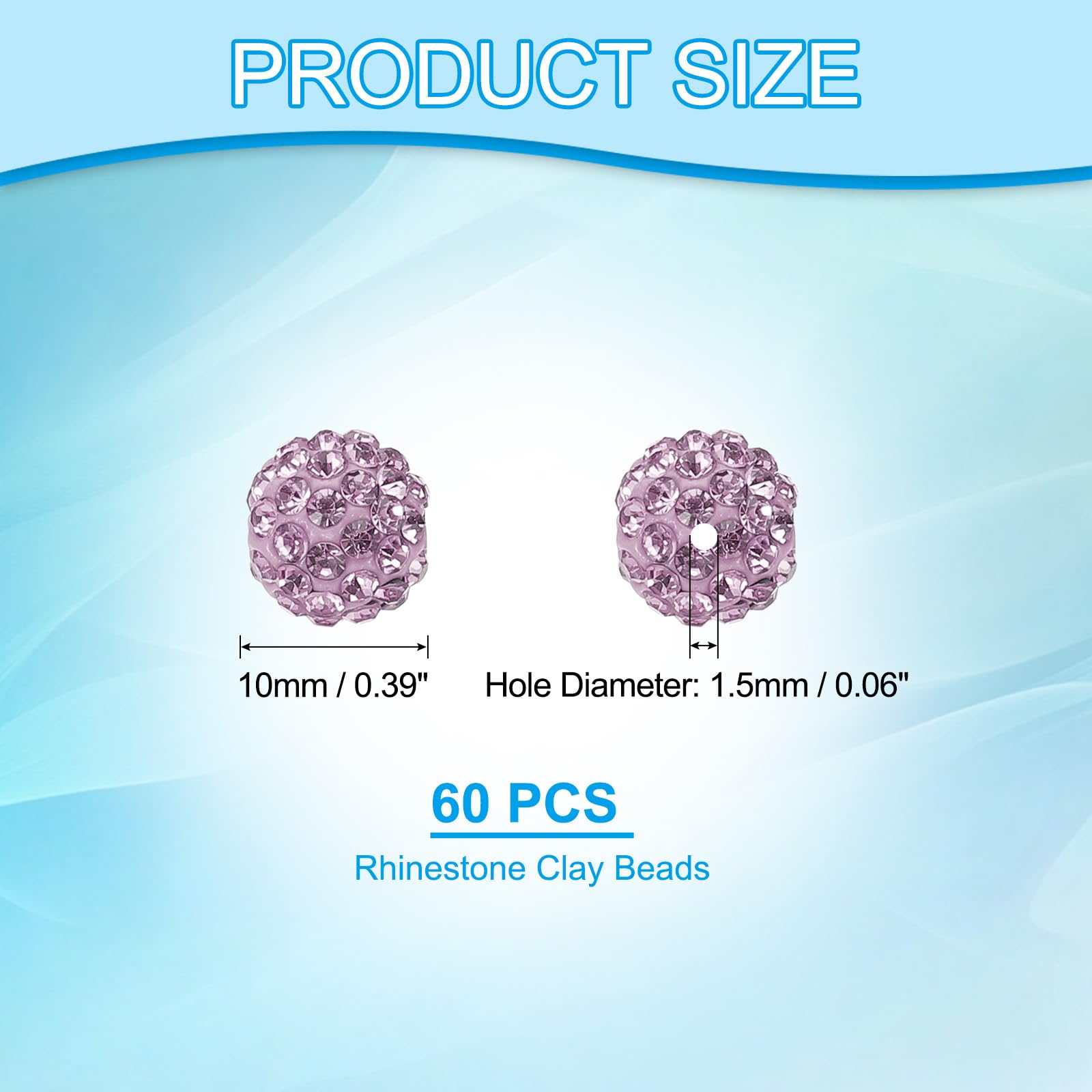 PATIKIL 10mm Rhinestone Clay Beads for Jewelry Making 60 Pack Round Ball Polymer Clay Crystal Charm Beads for Craft Decor Necklace Chain Bracelets DIY Lavender - Image 2