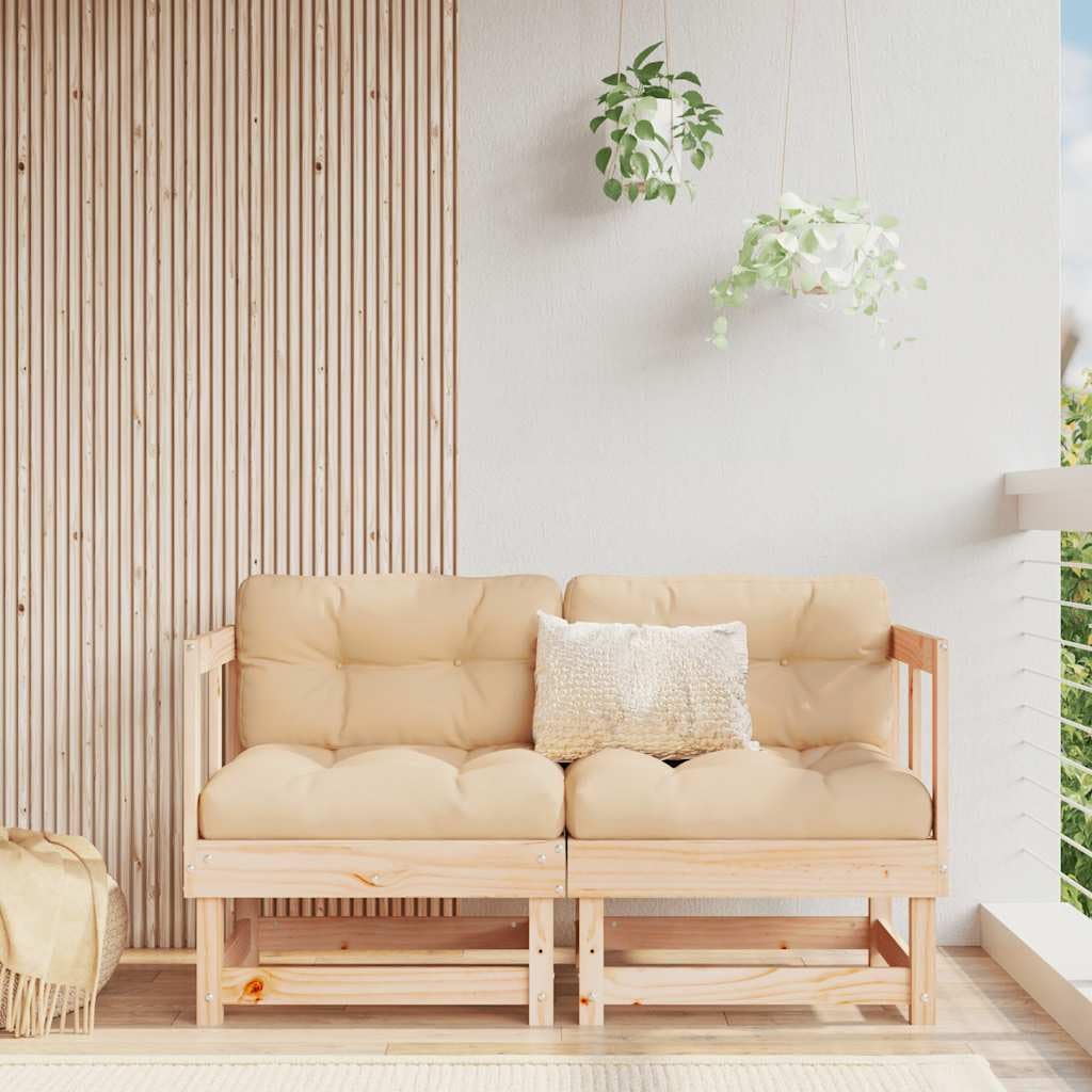Narożniki z poduszkami, zestaw 2 szt., lite drewno sosnowe, surowe, 61 x 61 x 62 cm, wytrzymałe meble ogrodowe na taras i na zewnątrz