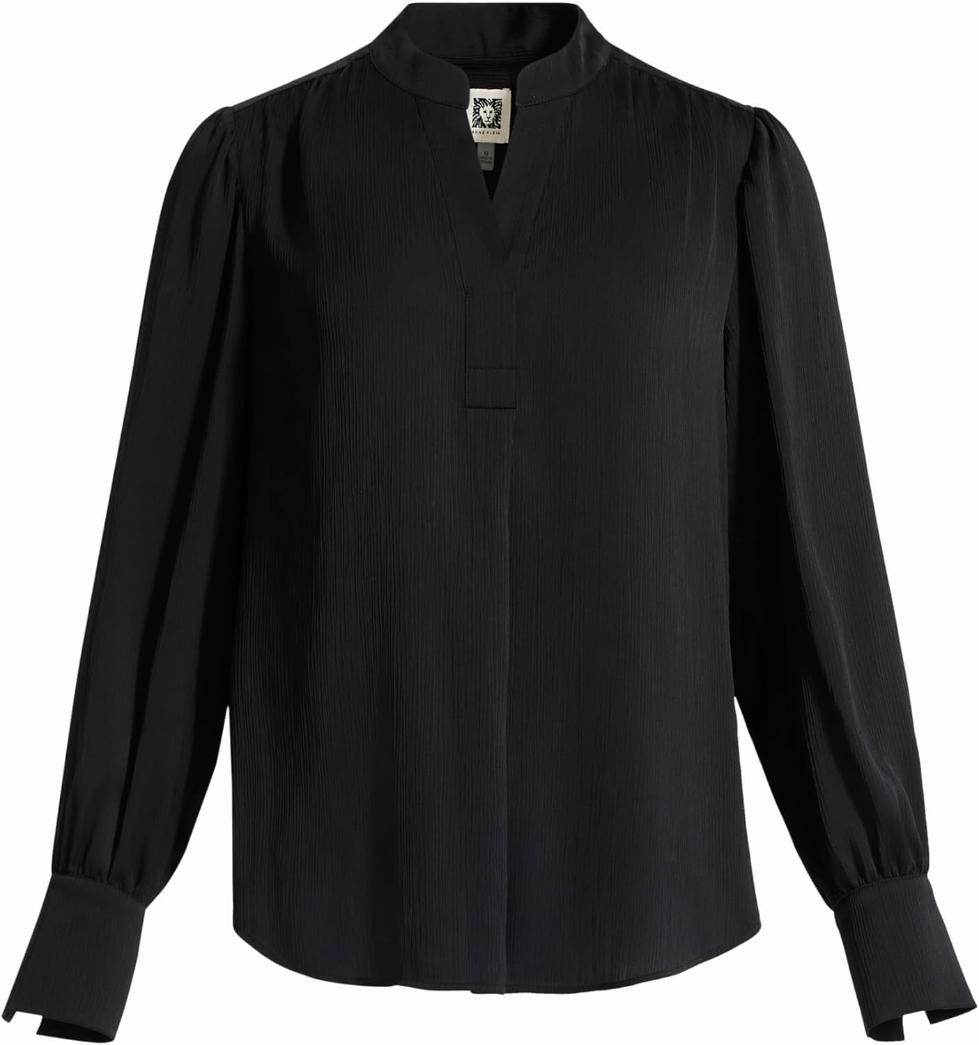 Anne Klein Womens Plus-Size Long Sleeve V-Neck Pleated Top