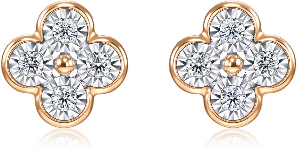 CHOW SANG SANG 18K White & Rose Solid Gold Daily Luxe Four-Leaf Clover, Diamond Stud Earring for Women 94342E