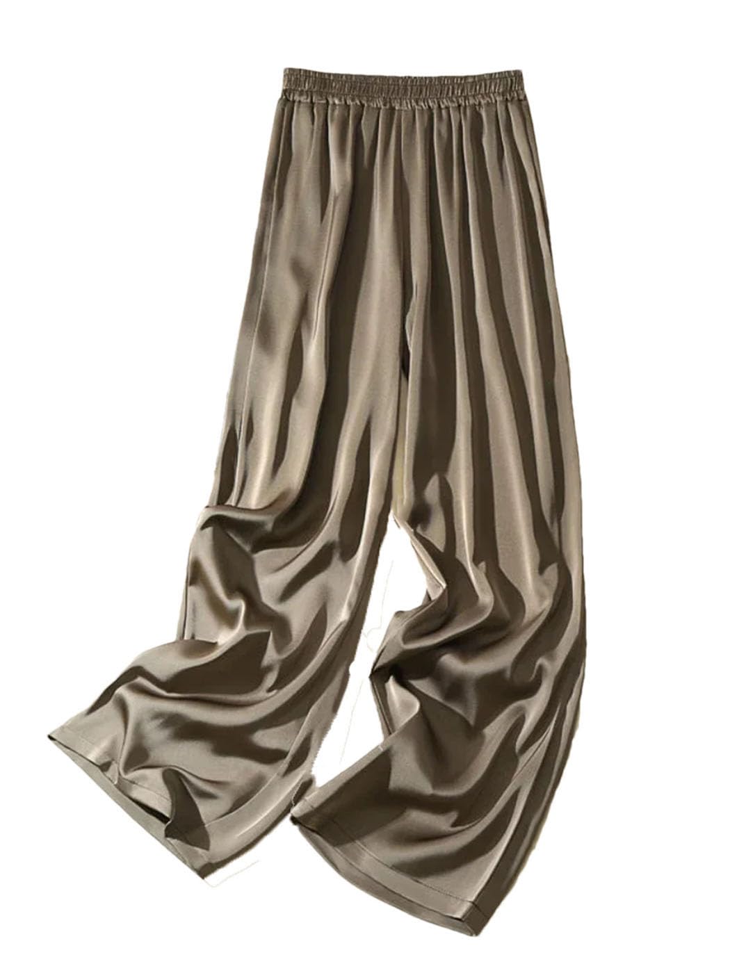 Women Ice Silk Wide Leg Pants Summer Elastic Waist Satin Lounge Trousers Casual Straight Pant