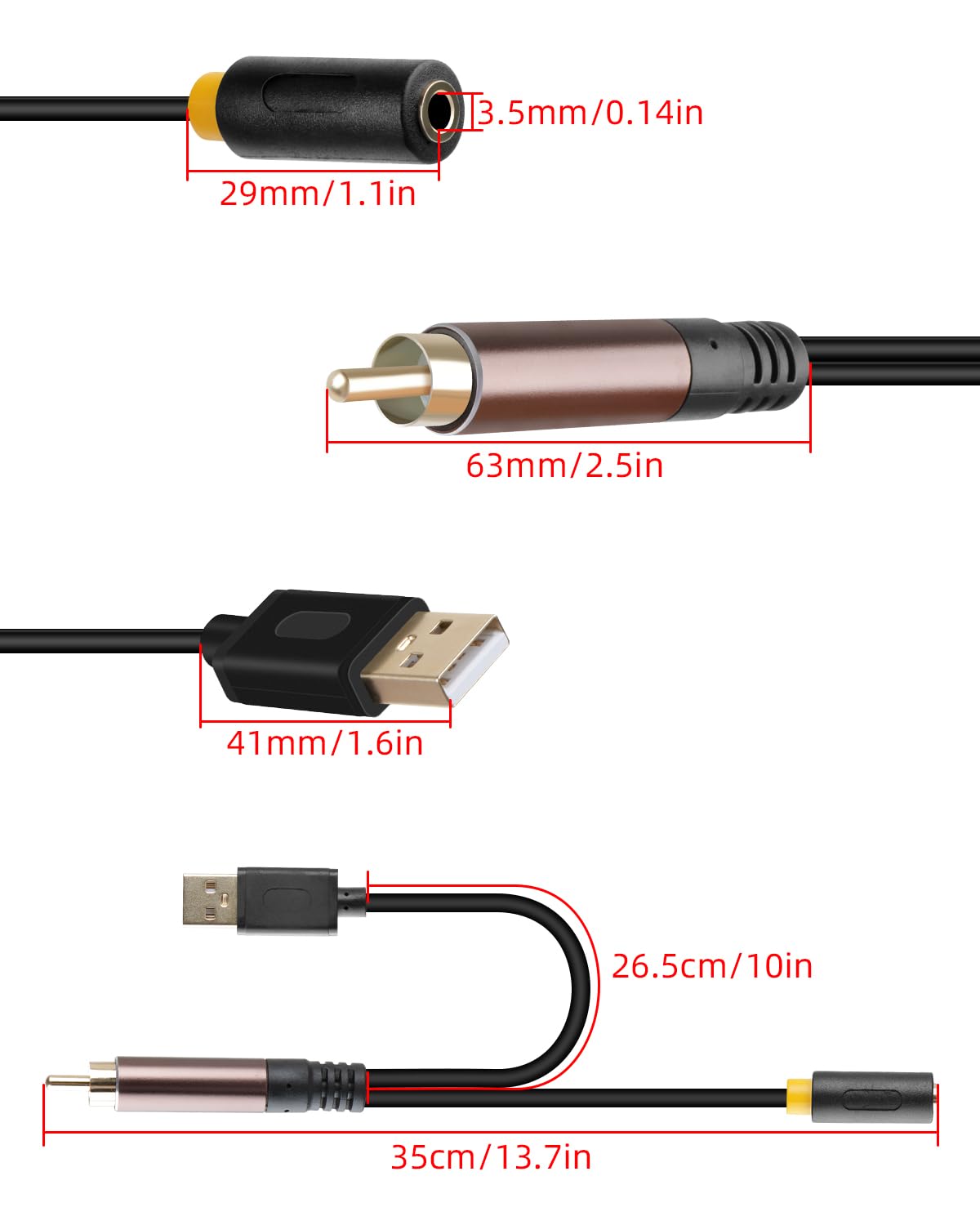 Interface RCA coaxiale numérique vers femelle de 3,5 mm avec câble d'alimentation USB pour TV, décodeurs, PS4 et autres appareils 20 cm