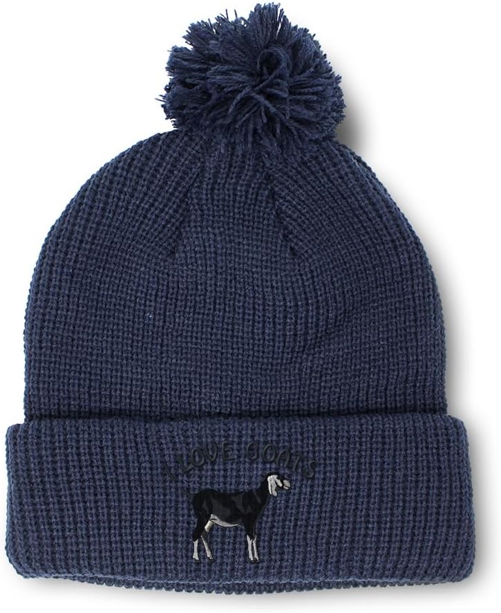 Custom Pom Pom Beanies for Women I Love Goats Style A Embroidery Skull Cap Winter Hats for Men One Size